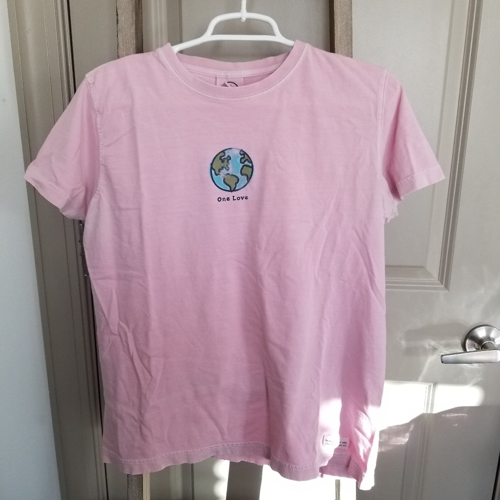 LIFE IS GOOD tshirt pink T-Shirt with Planet Earth design & Jake